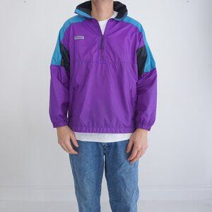 Vintage Columbia Sportswear Purple Blue Half Zip Nylon Pullover Rain Jacket M